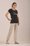 Sweet Moon Knit Cotton Pyjama Set - Chickoo Black — thumbnail 4